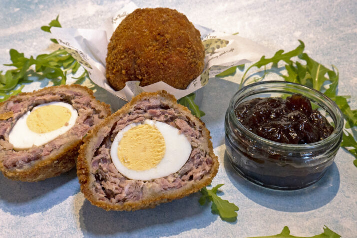 scotch eggs served with pickle